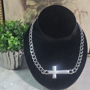 Silver Chain Necklace with Cross Pendant